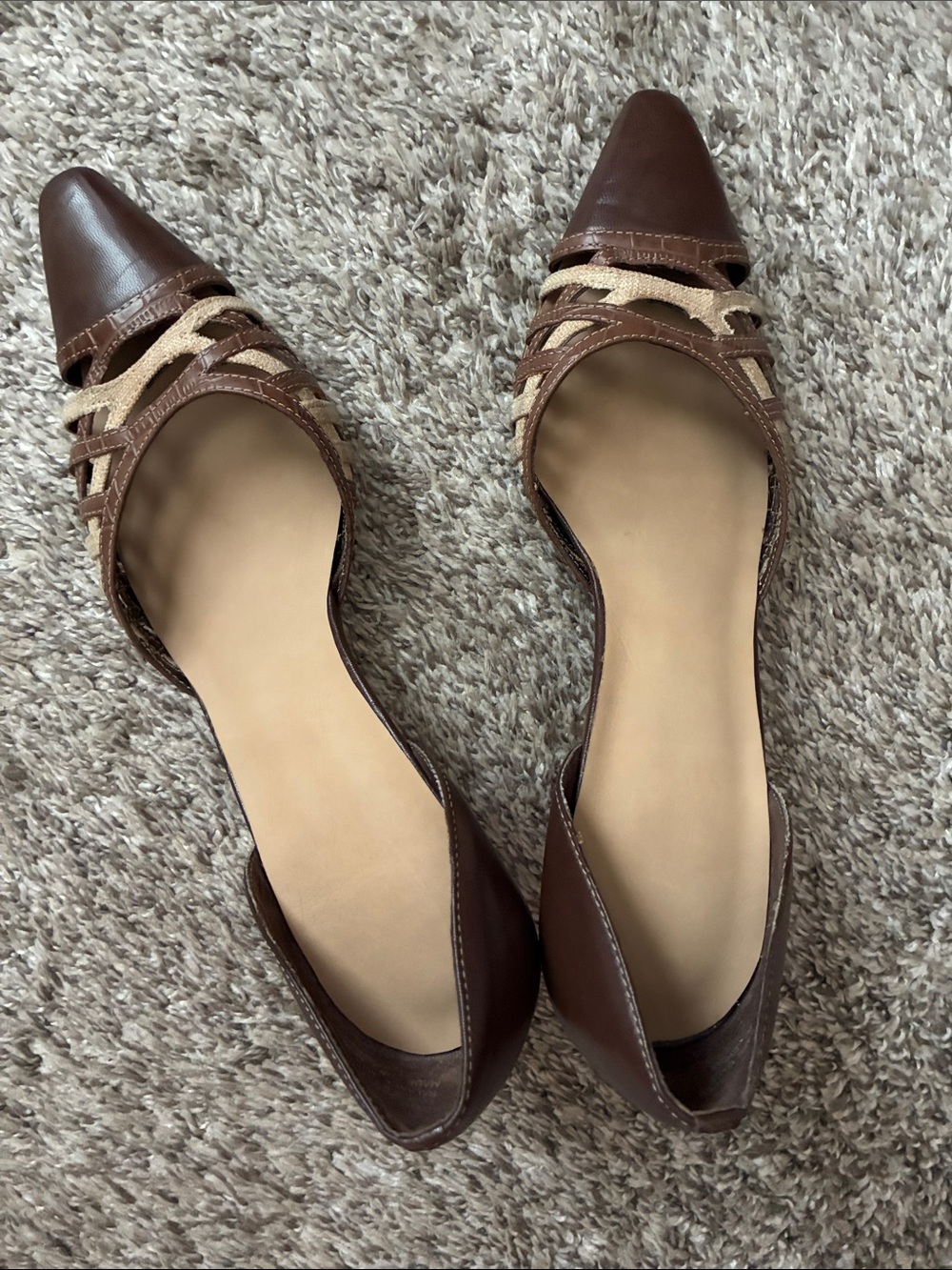Women's Brown Pointed-Toe Heels with Woven Accent